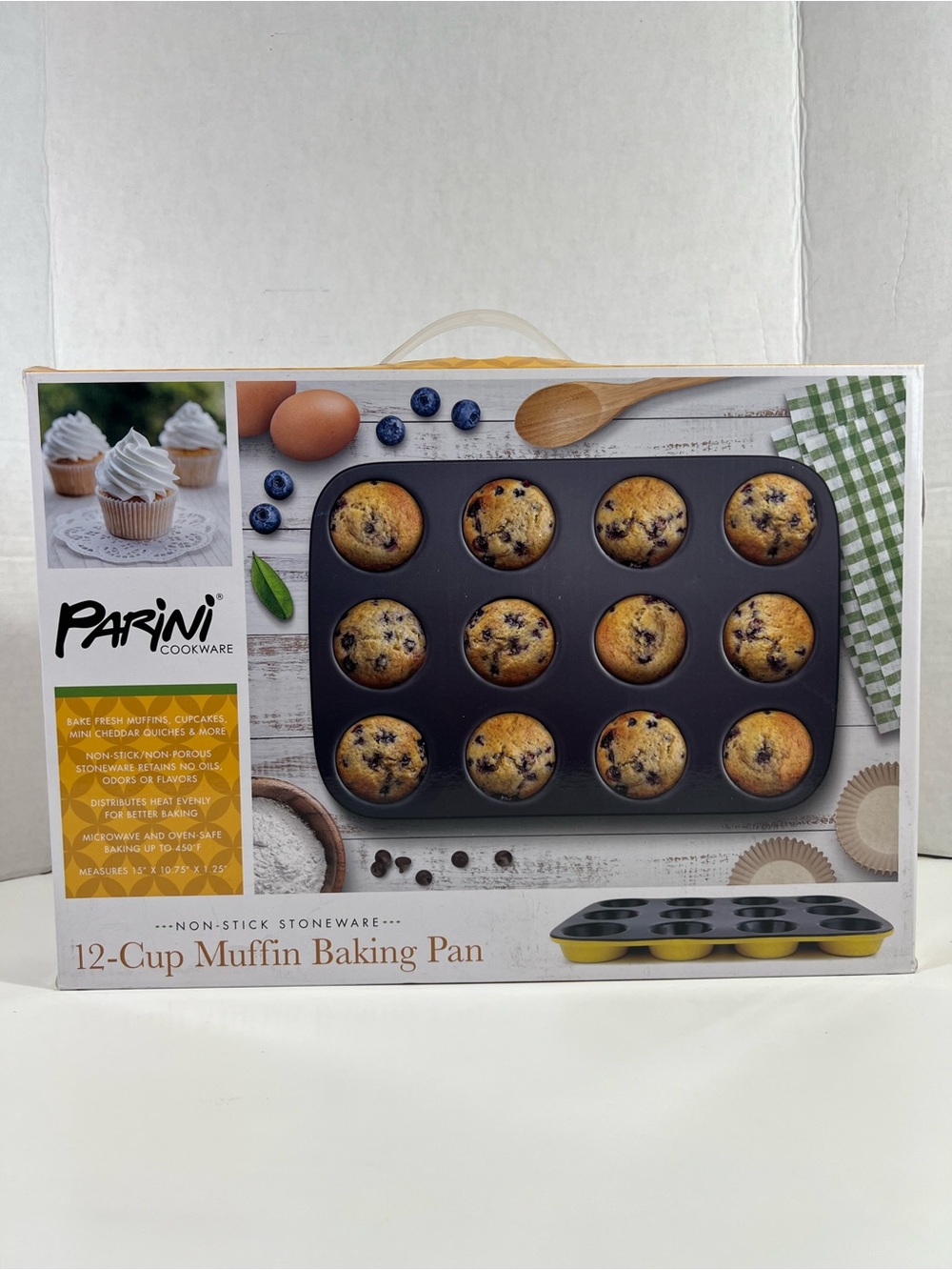 Parini cookware non stick stoneware 12-cup muffin baking pan yellow!